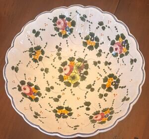 L PARDI Castelli - Rosa Pattern - Scalloped Serving Bowl 10" - Mint
